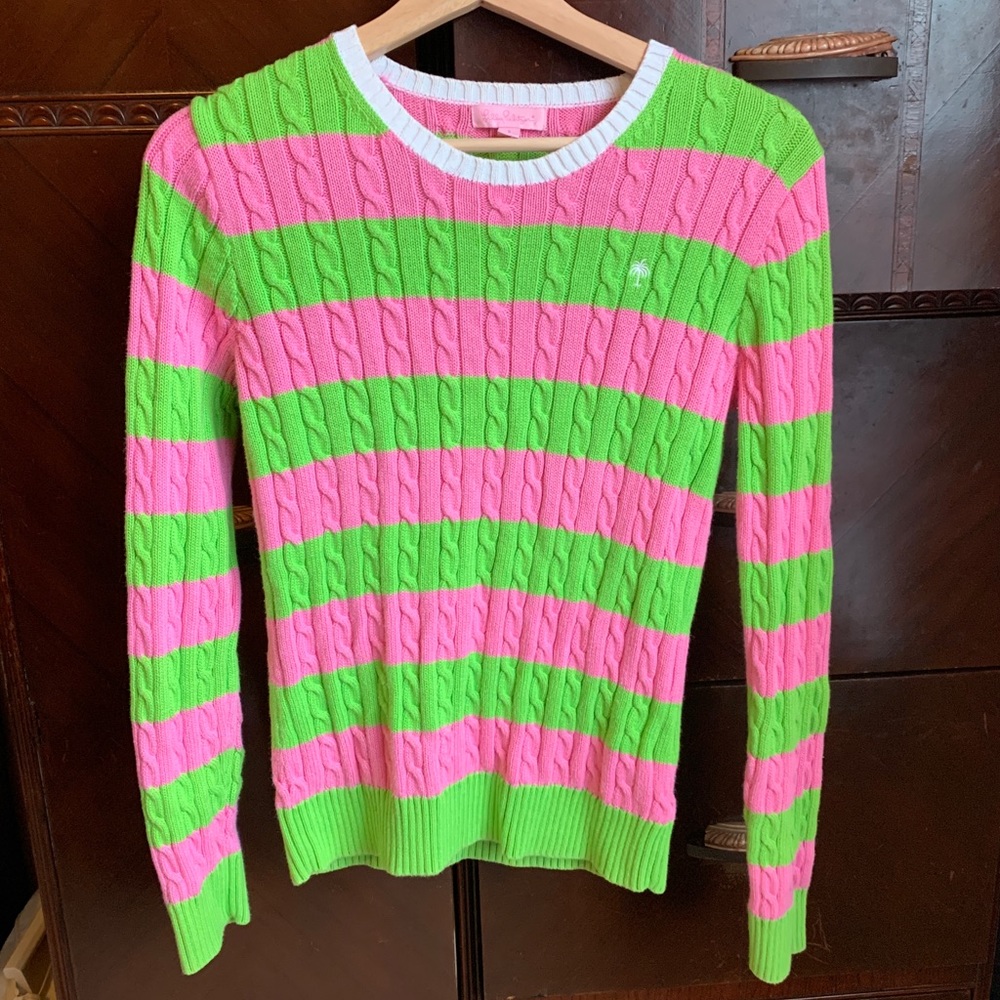 Lilly Pulitzer Green Pink Stripe Sweater SMALL